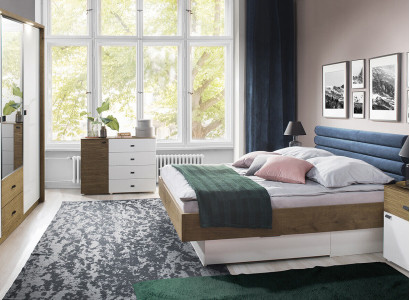 Design Schlafzimmer 5tlg. Set Bett Nachttische Kommode Kleiderschrank